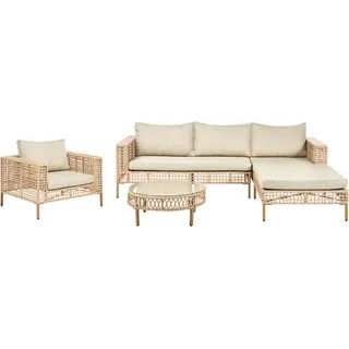 Beliani Lounge Set Beige Polyrattan Linksseitig mit Tisch 4-Sitzer CALASETTA