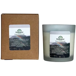 Heilkräuter Manufaktur Bio-Heil-Kräuter-Kerze für Freude & Lebensenergie mit den ätherischen Ölen von Rosmarin, Basilikum und weiteren Heilkräutern. Im Glas mit Geschenkkarton