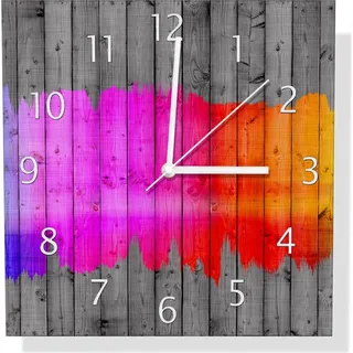 Wallario Design Wanduhr Holzpaneel - Bemaltes buntes Holz aus Aluverbund, Größe 30 x 30 cm - Rosa
