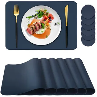 Platzdeckchen-Set, 6 Stück, Platzsets mit Untersetzern, Hitze-Flecken, Kratzfest, rutschfest, wasserdicht, öldicht, waschbar, abwischbar, Küchendekoration und Kinder (Dunkelblau, 6)