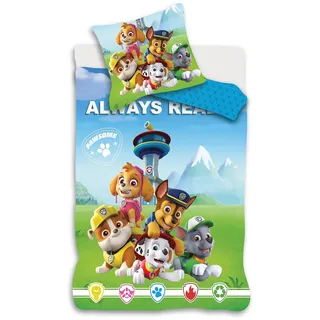 Baby-Bettwäsche Paw Patrol, 100 % Baumwolle, Bettbezug Rosa, 100 x 135 cm + Kissenbezug 40 x 60 cm, mit Ruben, Stella, Chase, Marcus und Rocky