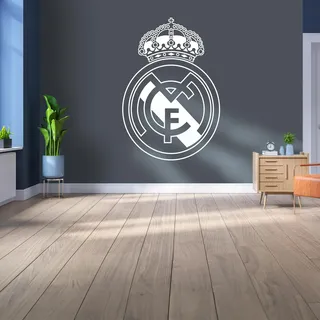Lizenziertes Decor Real Madrid Vinyl-Wandbild, klein, 110 cm (H) x 80 cm (H), weißes Wappen auf kühlem Grau