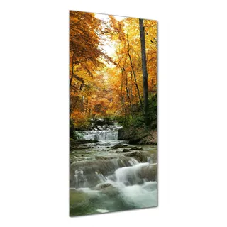 Wallario selbstklebende Duschrückwand 90 x 190 cm mit Motiv Kleiner Bach über Steine im Herbstwald - Wandverkleidung mit Hochglanzlaminat in Glasoptik