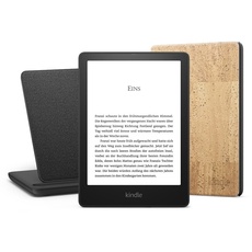 Kindle Paperwhite Signature Essentials Bundle mit einem Kindle Paperwhite Signature Edition (32 GB | ohne Werbung), einer Amazon Korkhülle (Hell) und einem kabelloses Ladedock „Made for Amazon“