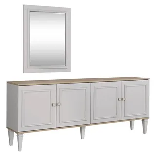 Garnitur Sideboard mit Spiegel Anrichte Kommoden Esszimmer Holz Grau