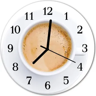 Glasuhr Wanduhr Küchenuhr Echt-Glas 30fi cm Kaffee Tasse beige weiß