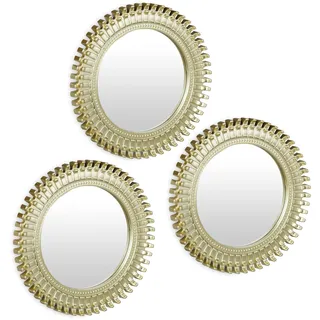 Relaxdays Spiegel 3er Set, runde Zierspiegel, Wohnzimmer, Flur, Dekospiegel Wand, Ø je 25 cm, Kunststoff-Rahmen, Gold