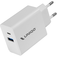 Uniqo 18 Watt Power Delivery Stecker 1 USB-Ausgang und 1 Type-C-Anschluss zum Schnellladen für Android-Smartphones, iPhone und Laptop