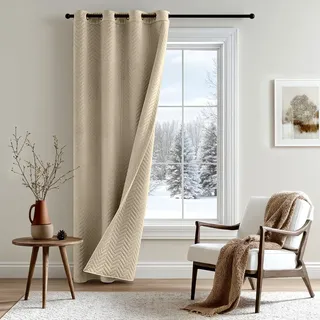 MIULEE Thermovorhang Türvorhang Doppelter Samt Vorhänge Verdunkelnd Samt Gardinen Blickdicht - Wärmeschutz Verdunklungsvorhang mit Ösen für Wohnzimmer, H245 x B132 cm, Hellbeige, 1 Stück