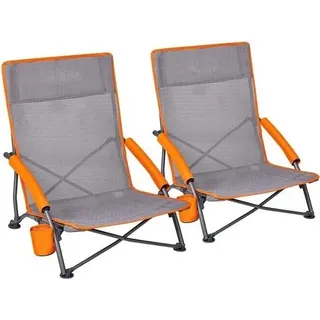 Klappbarer Strandstuhl, 2-teilig – Tragbar & Rostfrei – Leichter Campingstuhl – Stuhl mit Rückenlehne – Für Kinder & Erwachsene – Orange/Grau