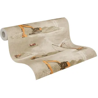 A.S. Création Tapete Kinderzimmer - Kindertapete Jungs - Bagger Tapete beige gelb Spielzimmer - 10,05m x 0,53m - Made in Germany