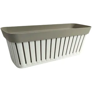 Ecoplast Balkonkasten Kreta 40 cm, außen aus Kunststoff, Balkonkasten, Weiß/Taupe, 50 cm
