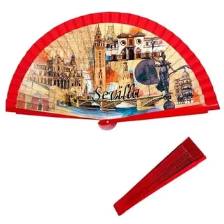 DRW Holzfächer, dekoriert mit Bildern von Sevilla, Rot, 42 cm, Medidas