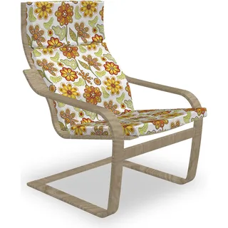 ABAKUHAUS Blumen Poäng Sessel Polster, Bunte Cartoon-Blumen, Sitzkissen mit Stuhlkissen mit Hakenschlaufe und Reißverschluss, Mustard Vermilion Weiß - Weiß