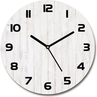 Wanduhr aus Glas 30fi Glasbild Glasuhr Gehärtetes Glas - schwarze-zeiger - Wooden background - Weiß