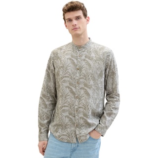 TOM TAILOR Herren Regular Fit Leinen Hemd mit Muster, 34726 - Olive Palm Leaf Design, XXXL