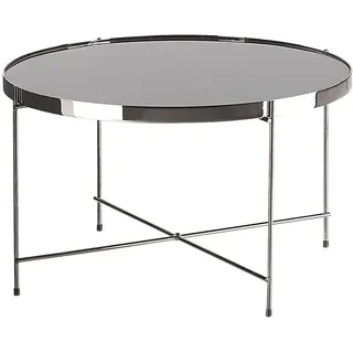 Beliani Couchtisch Glass chwarz/silber 63cm Lucea , Schwarz, Silberfarben , Metall , 63x38x63 cm , Wohnzimmer, Wohnzimmertische, Couchtische