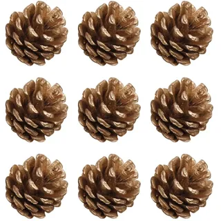 YeahiBaby 9pcs Tannenzapfen Christbaumschmuck natürliche Tannenzapfen Weihnachtsdeko Adventsdeko Weihnachtsbaum Anhänger 4cm (Gold)