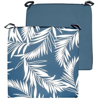 Atout Ciel Stuhlkissen, zweifarbig, mit Klettverschluss, aus wasserabweisendem Stoff, 40 x 40 x 4 cm, Blau Bedruckt/einfarbig