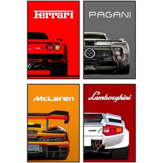 Auto-Poster auf Leinwand, Wandkunst, Ferrari Lamborghini McLaren Pagani, Poster für Männerhöhle, Jungenzimmer, Schlafzimmer, Ästhetik, Dekor, moderner Sportwagen, klassische Supersportwagen-Drucke