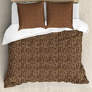 ABAKUHAUS Leopard-Druck Bettbezug, Orange Exotische Afrikanische, Milbensicher Allergiker geeignet mit Kissenbezügen, 200 cm x 200 cm - 80 x 80 cm, Orange Schwarz - Orange