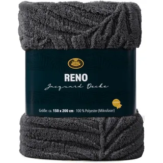 Gözze - Jacquard Decke Reno, Kuschelige Wohndecke mit Blatt-Muster, Weiche Sofadecke in Hoch-Tief-Optik, 150 x 200 cm - Anthrazit
