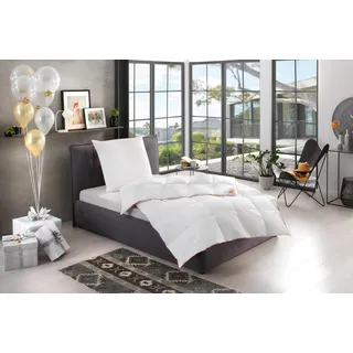 Daunenbettdecke + Kopfkissen RIBECO "Ella", weiß, B/L: 155cm x 220cm Anzahl Teile 1, B/L: 80cm x 80cm Anzahl Teile 1, Bezug: Baumwolle Füllung: Entendaune/-feder, leicht, Bettdecken Bezug: 100% Baumwolle. Kopfkissen Bezug: 100% Baumwolle. Bettdecken Füllung: 90% Entendaune, 10% Entenfeder. Kopfkissen Füllung: 90% Entenfeder, 10% Entendaune, Bettwaren-Sets, Daunenbettdecke + Kopfkissen, Set (Daunendecke + Kissen) zum Top-Preis