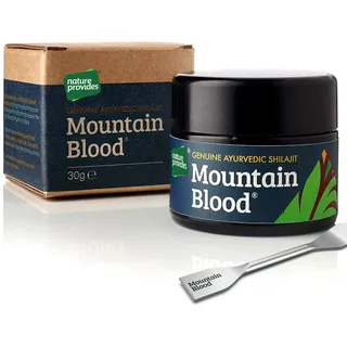 Hochwertiges Shilajit vom Top-Anbieter Mountain Blood (30g), 3 Monatsvorrat, Organisch, Gentechnikfrei, Vegan, Fair gehandelt, Unabhängig in GB laborgeprüft, UV-beständiges Glas