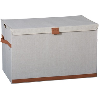 LOVE IT STORE IT Premium Große Aufbewahrungsbox mit Deckel - Truhe aus Leinen-Baumwoll-Mix - Verstärkt mit Holz - Extra groß und stabil - Beige - 62x37,5x39 cm