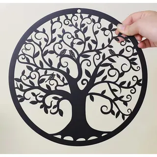 RESACO Baum des Lebens Wandkunst Metallbaum Leben Wanddekoration Stammbaum Wandschild 27,9 cm Baum des Lebens Wandbehang für Badezimmer Küche Wohnzimmer Schlafzimmer Indoor Outdoor (schwarz)
