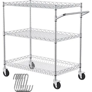 3-stöckiger Utility Trolley – Küchenwagen und Organizer – Rollbarer Servierwagen mit 4 Rollen, 2 davon verriegelbar – Metall schwarz - Schwarz