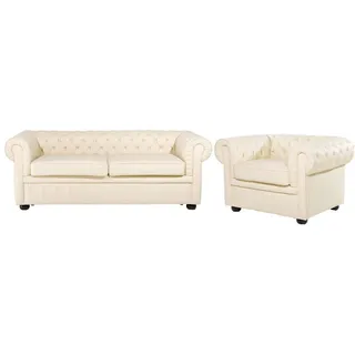 Beliani Sofa-Set 4-sitzer Leder Beige Chesterfield , 195x70x90 cm , Wohnzimmer, Sofas & Couches, Sitzgarnituren