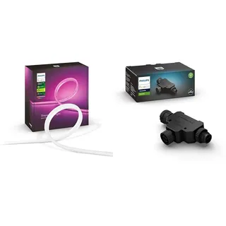 Philips Hue White & Color Ambiance Outdoor Lightstrip 2m 684lm, dimmbar & Outdoor T-Stecker, Zubehör Niedervolt-System, schwarz, wetterfest (IP67)