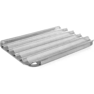 HENDI Baguette Backblech, perforiert, für 5 Baguettes, geeignet zur Verwendung in Öfen, Baguette Backform, Baguetteblech, Brotbackblech, 600x400x(H) 35mm, Aluminium
