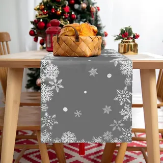 Winter Tischläufer für Weihnachten - Modern Grau mit Schneeflocken - Tischdeko (40 x 240 cm)