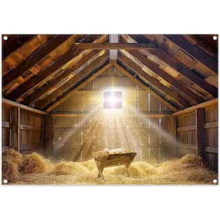 Luminora 3 x 2.43 m Geburt von Jesus Scheune Krippe Hintergrund | Krippe Mittelalter Renaissance Hintergrund Stern von Bethlehem Weihnachtsdekoration Party Foto Banner