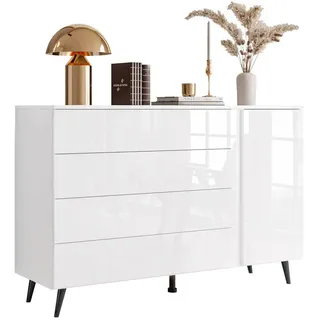 Lookway Kommode Aura II mit LED-Beleuchtung Push Open Beinfarbe – Schwarz , Weiß, Schwarz , Holzwerkstoff , 138x84x40.6 cm , Kleinmöbel, Kommoden, Sideboards