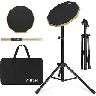 Schlagzeug-Übungspad-Set, 12 Zoll, 50-80 cm, mit Ständer, Kopfband und Aufbewahrungstasche, Schwarz