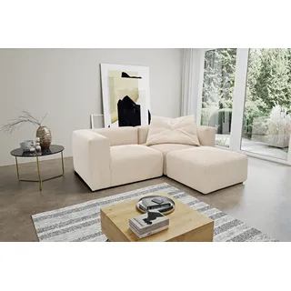 DOMO. collection Ecksofa Malia, L-Form 3 Module, Beige | Cord-Modulsofa in L-Form 3 Module mit 2 Ecksesseln und Polsterhocker, flexibel kombinierbar, 216 x 193 cm