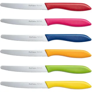 Ruffulon Brotmesser,6 teilig Brötchenmesser Set mit Wellenschliff,Küchenmesser aus Edelstahl,23 cm,Scharfe Brot Messer Set,Ergonomischem Griff,Bunte Messerset,Spülmaschinenfest