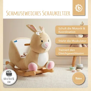 Bieco Plüsch Schaukeltier Hase Hopsi, 60 cm | Kinder Schaukelstuhl mit Sicherheitsgurt | Baby Schaukel | Schaukel Kleinkind | Schaukeltier Baby | Baby Schaukelwippe ab 9 Monate | Schaukelpferd Holz