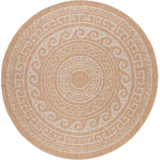 Teppium Runder Outdoor Teppich Wetterfest Küchen Teppich Wasserfest Flachgewebe Sisal Optik Vintage für Balkon Terrasse Wohnzimmer 160 cm Rund - Beige