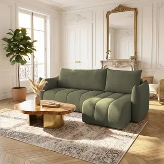 Ecksofa Schlafsofa ONTARIO XS in Stoff Poso Olivgrün Ottomane Rechts - Grün