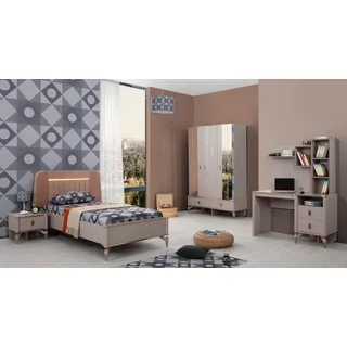 Kindermöbel Mädchen Kinderzimmer Bett Kinderbett Beige Holz Set 4tlg - Beige