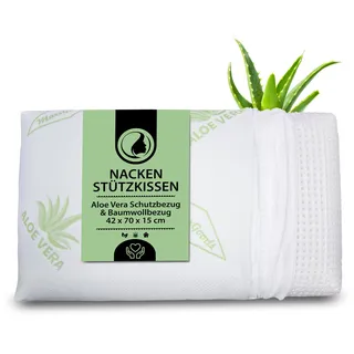 MaxxGoods orthopädisches Kissen, Nackenstützkissen aus Visco Gelschaum mit Aloe Vera Schutzbezug & Innenbezug aus 100% Baumwolle - Kopfkissen, Kissen für Seitenschläfer (42cm x 70cm x 15cm)