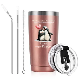 Livole Geschenke für Sie, Paare, Frau, Freundin, Valentinstag, Jahrestag Geschenk für Sie, Lustige Pinguin Tasse, valentinsgeschenke für Frauen - Du bist mein Pinguin - 600ml 20oz Kaffeebecher to go
