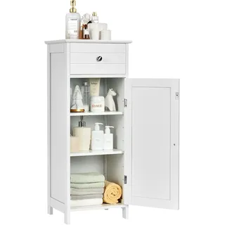 Fantask Badezimmerschrank schmal, freistehender Badschrank mit Schublade & verstellbaren Regale, Weiß