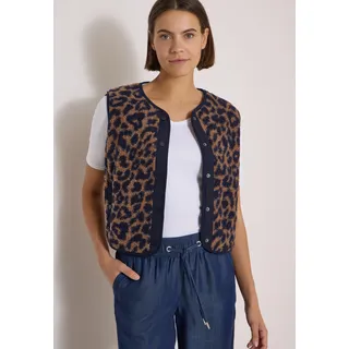 Fleeceweste CECIL, Damen, Gr. L (42), braun (creamy mocha), Plüsch, Obermaterial: 100% Polyester, normal kurz, Rundhals, Westen Fleeceweste, Teddy-Weste mit Softshelldetails und Leo-Muster
