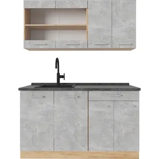 Vicco Single küche R-Line, 140 cm , AP Anthrazit, Beton/Goldkraft Eiche - Grau