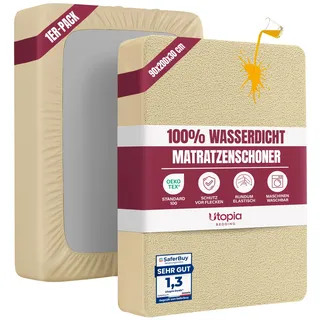 Utopia Bedding Matratzenschoner 90 x 200 x 30 cm Wasserdicht, Oeko-TEX Zertifiziert Matratzenauflage Atmungsaktive, Matratzenschutz, Rundum Elastisch Beige